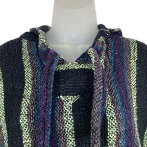 Artesanias Vega Boho Baja Striped Blanket Vibe Pullover Hoodie Size XL